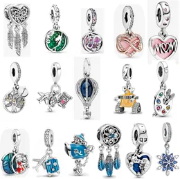 Lusso s925 Sterling Silver Charm Branelli allentati Perline Moda Ciondolo blu Bracciale Pandora originale Fit Gioielli di design fai da te Ladies Mom Gift