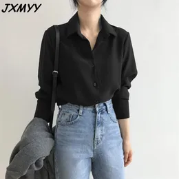 Korea Frühling und Herbst Chiffon-Shirt Frauen Retro lose schwarz professionelle OL Langarm-Western-Stil-Shirt AUYIYI 210412