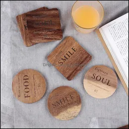 Mats Pads Table Decoration Accessories Kitchen Dining Bar Home Garden Acacia Square Coaster Creative Nordic Tableware Cushion Wooden Ther