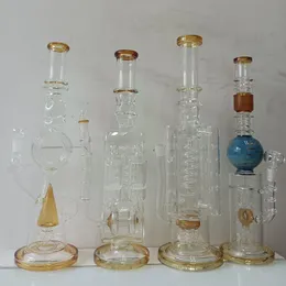 18 inch Brown Glass Water Bong Hookahs with Blue Round Ball Thick Smoking Pipes 14mm female joint