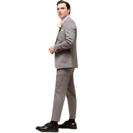 Męskie garnitury Blazers Grey Men Slim Fit 2 -Piece do ślubnego pana młodego Formalne zużycie Blazer i spodnie/Custom Made Duże Klasyczne kostium Homme