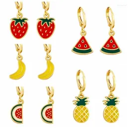 Hoop Huggie Tropical Fruits upuszcza kolczyki dla dziewczynki 925 srebrne srebrne kobiety pendientes biżuteria arbuz truskawkowy moni22