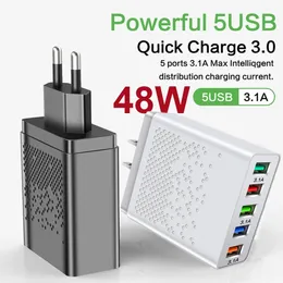 Universal 5Usb Ports 48W Eu US Ac Home Travel Wall Charger Fast Quick Charge Power Adapters For Iphone 12 13 14 Pro Max Samsung Tablet PC Android phone