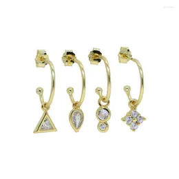 4pcs/set Tiny 925 Sterling Silve Clear Crystal Cz Tear Drop Triangle Square Charm Dangle Earring Set Jewelry For Women Wholesale & Chandelie