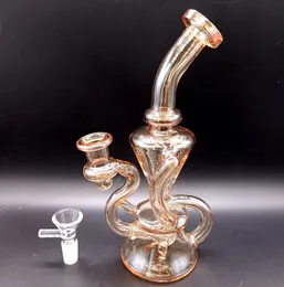 9.5 inch Golden Color Glass Water Bong Hookah Beautiful Recycle Oil Dab Rigs Smoking Pipe