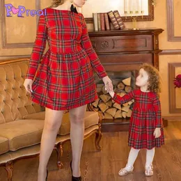 Popreal Autumn Mom과 딸 드레스 패션 지퍼 격자 무늬 드레스 어머니 어린이 부모-자녀 Outfi 가족 일치하는 의상
