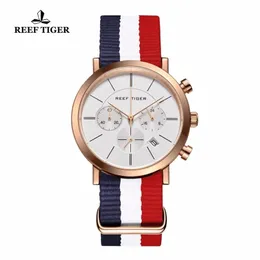 2020 New Reef Tiger/RT Luxury Nylon Strap Watches for Men Chronograph Quartz Analog Wrist Watch RGA162 T200409