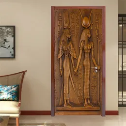 Europejski styl retro drzwi naklejki 3d egipska rzeźba tapeta salon kuchnia kuchnia PVC wodoodporna naklejka winyl muralowy 220426