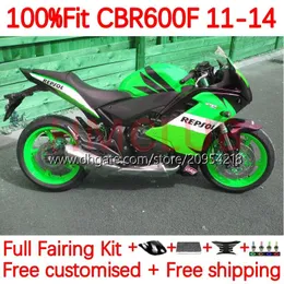 OEM Body Kit för Honda CBR 600 F 600F C CBR600 F F4I 11-14 Years Bodywork 139No.69 CBR600F 11 12 13 14 CBR600F4I 2011 2012 2013 2014 Injektion Mögelmässor Repsol Green