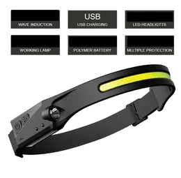 1000 Lumen USB Laddning Headlamp Frontale 4 Mode Head Lantern Running Motion Sensor LED-strålkastare Infraröd induktionsljus för campingjakt cykling