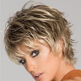 Синтетические волосы женщины черные коричневые смесь цветовые парики короткие прямые афро -боковые парик