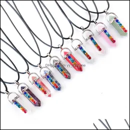 Pendant Necklaces Pendants Jewelry Hexagonal Prism Lapis Tiger Eye Crystal Rose Quartz Natural Stone 7 Chakra Necklace With 50Cm Stainless