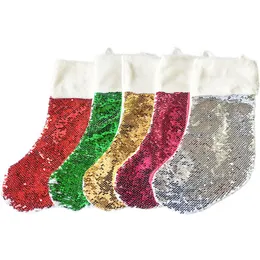 Sublimation Christmas Socks Sequin Cotton Blanks Double Sided Printing Socking Festive Decorations Santa Ornament DHL Delivery