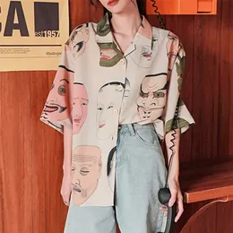 Harajuku chic Print Shirts Women's Blouse Japanese style summer Loose Blusa Streetwear Camisas Mujer 210702