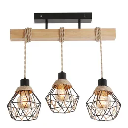 Pendant Lamps American Loft Lamp Dining Room Restaurant Cafe Living Rope Wood Ceiling Chandelier Bar Vintage DroplightPendant LampsPendant