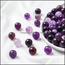 Stone Loose Beads Jewelry Natural 15Mm Amethyst Ball Bead Palm Quartz Mineral Crystal Tumbled Gemstones Hand Piece Home Decoration Accessori