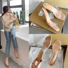 2022 New design girls casual PVC white heel sandals women's fashion summer soft thick chunky high heels slides strap lady outdoor beach sandal shoe size 40 39 No Box #H17