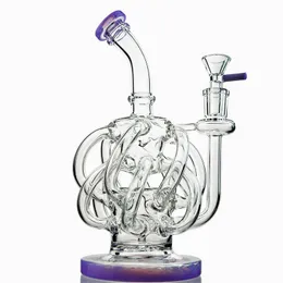 12 Tubos Recicladores Narguilés Super Cyclone Tubos de Água Reciclador de Vórtice Rigs de Óleo Dab 4mm de Espessura Bongs de Vidro 14mm Junta Fêmea Com Tigela