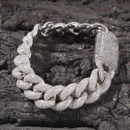 Urok bransoletki Hop CZ Stone utwardzony Bling Out 18 mm okrągła kubańska bransoletka łańcucha linków dla mężczyzn raper biżuteria