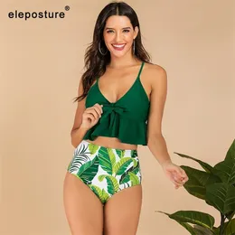 2021 Sexy High Bikinywearwear Women Women Ruffle Swimsuit Vintage Retro Bikini Conjunto Plus Size Bathing Suits Summer Beachwear XXL 210305
