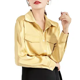 Bluzki damskie koszule minimalistyczne damskie koszulę z długim rękawem satynowy design moda leniwy styl koreański koreański top swobodny tempe