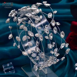 Luxus Zirkon Kristalle Braut Kopfschmuck Haarband Blatt Strass Frauen Haarschmuck Kopfschmuck Für Hochzeit Kopfbedeckung Krone und Tiaras Stirnbänder CL0421