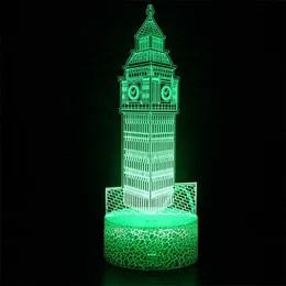 Gece Işıkları Big Ben 3D LED Görsel Işık 7 Renk Değişim Ev Yatak Odası Dekorasyon Masa Lambası Doğum Günü Noel Hediyeleri Bebek Uyku Aydınlatma