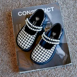 Spring Kids Drop Girls Korean Style Houndstooth Children Fashion Chic Casual Dress Shoes With Pearls Mary Jane