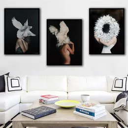 3 Pcs Simple Bird Lady KIT Canvas Painting Modern Home Decoration Living Room Bedroom Canvas Print Painting Wall Decor Picture