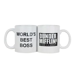 كوب كوب كوب مع Dunder Mifflin The Office Worlds Boss 11 أوقية مضحكة السيراميك الشاي الكاكاو هدية فريدة من نوعها 220714