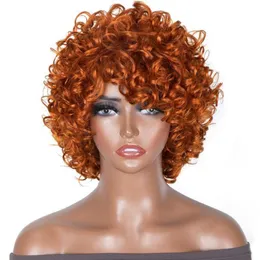 Afro Kinky Wave Wigs African Curly Hair Fluffy Wig Light Brown Short Wig Head Cover