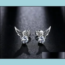 Kolczyki stadninowe biżuteria Sier Crystal Angel Wings for Women Girl Wedding Party Fashion - Drop dostawa 2021 FTG7P