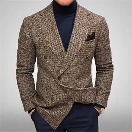 KALENMOS Spring Fall Winter Clothing Plaid Business Casual Blazer Men Fashion Slim Fit Formal Single-breasted Suit Jacket 220409