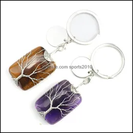 Arti e mestieri fatti a mano Albero della vita Portachiavi Rec Natural Stone Healing Crystal Quartz Keychain Keys Chain Ring Sports2010 Dhmkn