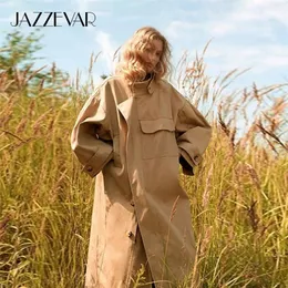 Jazzevar Spring Autumn Women Casual Khaki Trench Coat Female Loose Clothing Fashion Street Overdimensionerade jackor Ytterkläder 220804