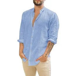 Männer T-Shirts Mode Büro Casual Strickjacke Hemd Stehkragen Langarm Einfarbig Top Einreiher Einfache Style216I