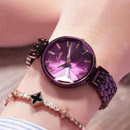 腕時計の豪華な紫色のダイヤモンドダイヤルウォッチレディースエレガントなカジュアルクォーツウォッチウーマンドレスクロックリロジェパラミージャーライストウォッチ