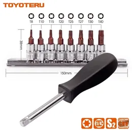 Toyoteru 8pc9pc Torx 비트 CRV 소켓 14 "드라이브 스타 T8 T10 T15 T20 T25 T27 T30 T40 S2 S 핸들 y200321