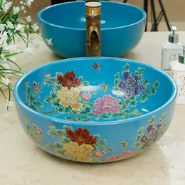 Blue China Artistic Porcelain Countertop ceramic wash basin bathroom sinks