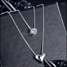 Chains Necklaces Pendants Jewelry Anenjery 925 Sterling Sier Necklace Double Layer Chain Zircon Heart Fo Dhazo