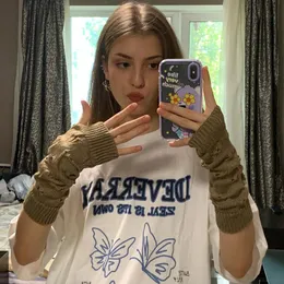 Five Fingers Gloves 2022 Warmer Winter Women Stylish Hand Girl Arm Crochet Knitting Hollow Heart Mitten Warm Fashion