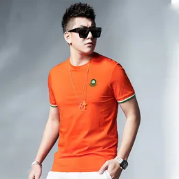 Men's T-Shirts Orange High-Quality Mercerized Cotton Top 2022 Summer New Round Neck Male Clothing Fashion Brand Logo Printing Short Sleeve Tees M-4XL