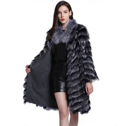 Penhas de peles femininas Faux outono de inverno de inverno feminino feminino listrado jaqueta listrada de roupas de roupa longa e quente