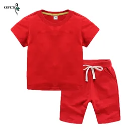 Barn passar Bomull Summer Boy/Girl Soft T-Shirt +Beach Shorts Passar barn Solid Spädbarn Toddler Kläder för 2-12 220507