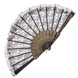 Vintage Fancy Dress Costume Chinese Costume Party Wedding Dancing Folding Lace Hand Fan Black Sn4046