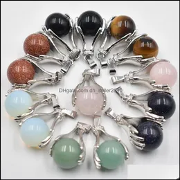 Charms Natural Quartz Stone Crystal Pendant Hand Hold Round Bead Necklaces Pendants Yoga Reiki Chakra Healing Wome Dhseller2010 Dhtca