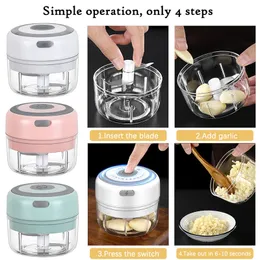 100/250ml Electric Mini Garlic Crusher Portable Chopper USB Charging Ginger Chili Vegetable Masher Machine Kitchen Tool