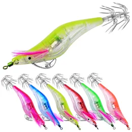 10cm 12.5g Hooks LED Electronic Luminous Squid Jig Night Artificial Fishing Wood Shrimp Lure Squid Light Jigs Lures K1601