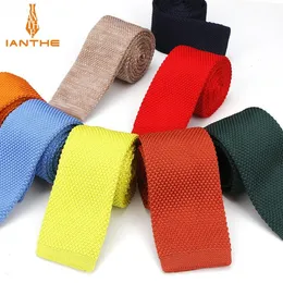 Fashion Burgundy Neck Tie Wedding Knitted Ties For Men Skinny Man Gravata Polyester Narrow Neckties Navy