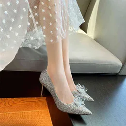 6cm Novas lantejoulas de moda Crystal Flor Sexy High Heels Wedding Women Women Gold Shoes 41 42 43 G220519